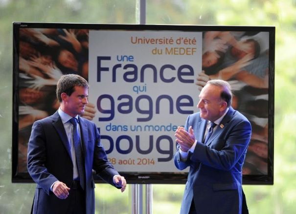 Manuel Valls à l'université d'été du MEDEF pour relancer l'économie Manuel Valls et Pierre Gattaz lors de l'Université d'été du MEDEF 2014